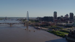 DX0001_000653 - 5.7K aerial stock footage of the bridge and Gateway Arch in Downtown St. Louis, Missouri