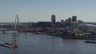 DX0001_000660 - 5.7K aerial stock footage of the Gateway Arch and Downtown St. Louis, Missouri skyline across the river
