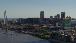 DX0001_000662 - 5.7K aerial stock footage of a slow approach to Downtown St. Louis, Missouri from the river