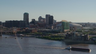 DX0001_000668 - 5.7K aerial stock footage of Downtown St. Louis, Missouri seen from across the river