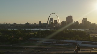 DX0001_000695 - 5.7K aerial stock footage of the Gateway Arch and skyline, Downtown St. Louis, Missouri