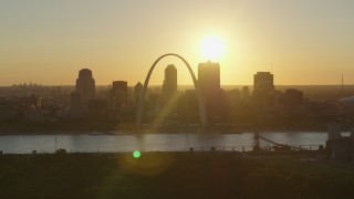 DX0001_000709 - 5.7K stock footage aerial video a sunset view of Downtown St. Louis, Missouri