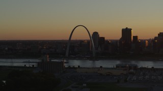 DX0001_000713 - 5.7K aerial stock footage of the Gateway Arch at sunset, Downtown St. Louis, Missouri