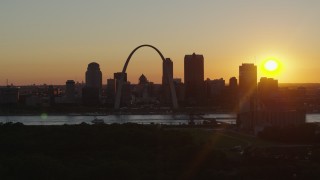 DX0001_000716 - 5.7K aerial stock footage flyby the Gateway Arch and skyline of Downtown St. Louis, Missouri at sunset