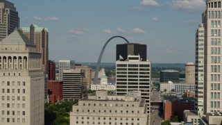 DX0001_000793 - 5.7K aerial stock footage flyby high-rises to reveal the Museum at the Gateway Arch in Downtown St. Louis, Missouri
