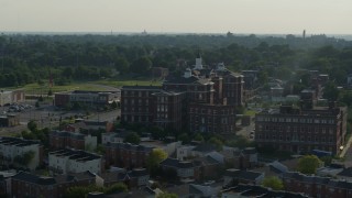 DX0001_000823 - 5.7K aerial stock footage of a brick condo complex in St. Louis, Missouri