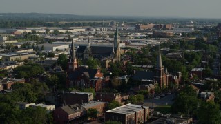 DX0001_000825 - 5.7K aerial stock footage of approaching three churches in St. Louis, Missouri