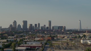 DX0001_000829 - 5.7K aerial stock footage of the city skyline and the Gateway Arch, Downtown St. Louis, Missouri