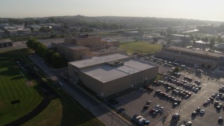 DX0001_001043 - 5.7K aerial stock footage orbit adult education buildings in Kansas City, Missouri