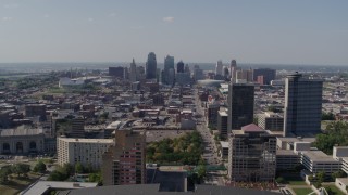 DX0001_001091 - 5.7K aerial stock footage fly over Crown Center office building, approach Downtown Kansas City, Missouri