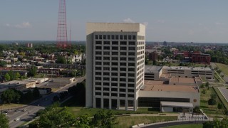 DX0001_001115 - 5.7K aerial stock footage fly around a government office building in Kansas City, Missouri