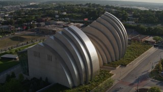 DX0001_001136 - 5.7K aerial stock footage approach and fly over concert hall in Downtown Kansas City, Missouri