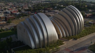 DX0001_001137 - 5.7K aerial stock footage orbiting concert hall in Downtown Kansas City, Missouri