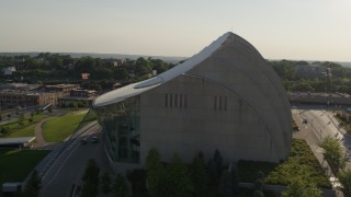 DX0001_001142 - 5.7K aerial stock footage stationary view and orbit of a concert hall in Downtown Kansas City, Missouri