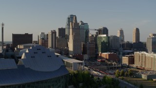 DX0001_001155 - 5.7K aerial stock footage of a stationary view of skyscrapers in Downtown Kansas City, Missouri