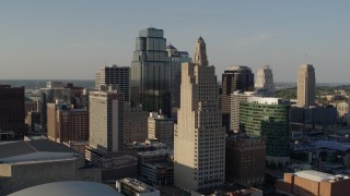 DX0001_001158 - 5.7K aerial stock footage flyby a city skyscraper in Downtown Kansas City, Missouri