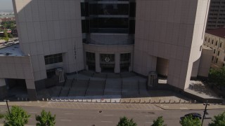 DX0001_001303 - 5.7K aerial stock footage stationary view of federal courthouse entrance in Downtown Kansas City, Missouri