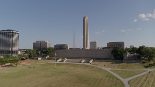 DX0001_001314 - 5.7K aerial stock footage slow orbit of the WWI memorial and museum in Kansas City, Missouri