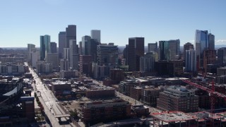 DX0001_001477 - 5.7K aerial stock footage of a stationary view of skyline in Downtown Denver, Colorado