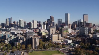DX0001_001671 - 5.7K stock footage aerial video of the city's skyline, seen while ascending, Downtown Denver, Colorado