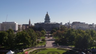 DX0001_001680 - 5.7K aerial stock footage approach the Colorado State Capitol while ascending, Downtown Denver, Colorado