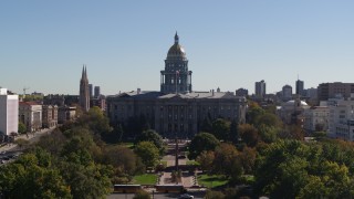 DX0001_001702 - 5.7K aerial stock footage a stationary view of Colorado State Capitol, Downtown Denver, Colorado