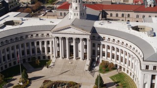 DX0001_001717 - 5.7K aerial stock footage of front of the Denver City Council in Downtown Denver, Colorado