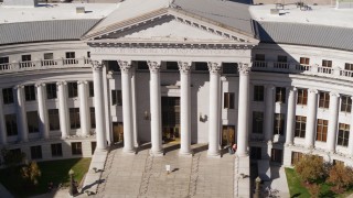 DX0001_001719 - 5.7K aerial stock footage a close-up view of front of the Denver City Council in Downtown Denver, Colorado