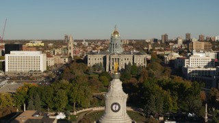 DX0001_001791 - 5.7K aerial stock footage flyby the Colorado State Capitol top of Denver City Council in Downtown Denver, Colorado