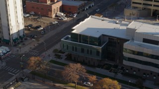 DX0001_001798 - 5.7K aerial stock footage approach and flyby a police crime lab in Downtown Denver, Colorado
