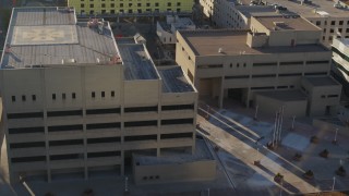 DX0001_001805 - 5.7K aerial stock footage of an orbit of the side of Denver Police Department in Downtown Denver, Colorado