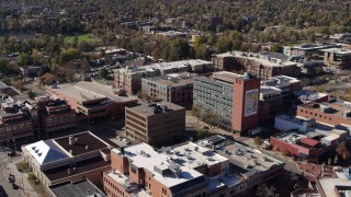 DX0001_001908 - 5.7K aerial stock footage of brick office buildings in Boulder, Colorado