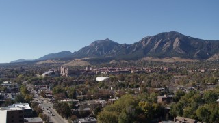 DX0001_001927 - 5.7K aerial stock footage flyby the University of Colorado Boulder during ascent, with Green Mountain in background