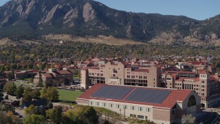 DX0001_001940 - 5.7K aerial stock footage flyby of part of the University of Colorado Boulder campus during ascent