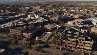 DX0001_002013 - 5.7K aerial stock footage orbit brick office buildings and shops in Fort Collins, Colorado