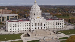 DX0001_002384 - 5.7K aerial stock footage of a reverse view of the Minnesota State Capitol in Saint Paul, Minnesota