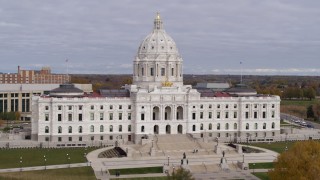 DX0001_002387 - 5.7K aerial stock footage of approaching the Minnesota State Capitol in Saint Paul, Minnesota