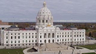 DX0001_002388 - 5.7K aerial stock footage fly away from the Minnesota State Capitol in Saint Paul, Minnesota