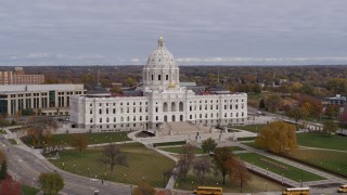 DX0001_002392 - 5.7K aerial stock footage of a view of the Minnesota State Capitol in Saint Paul, Minnesota during descent