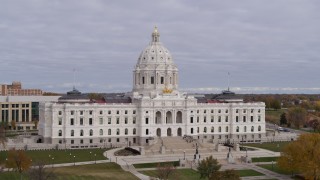 DX0001_002393 - 5.7K aerial stock footage approach the Minnesota State Capitol in Saint Paul, Minnesota before ascent