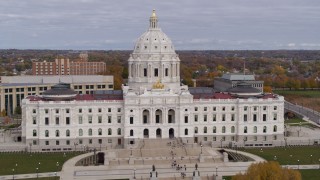 DX0001_002394 - 5.7K aerial stock footage flyby the Minnesota State Capitol in Saint Paul, Minnesota with people leaving the building