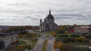 DX0001_002398 - 5.7K aerial stock footage of flying by the Cathedral of Saint Paul, Minnesota during ascent