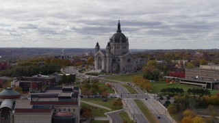 DX0001_002399 - 5.7K aerial stock footage of passing by the Cathedral of Saint Paul, Minnesota