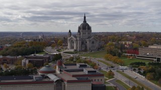 DX0001_002400 - 5.7K aerial stock footage of the Cathedral of Saint Paul, Minnesota seen while descending
