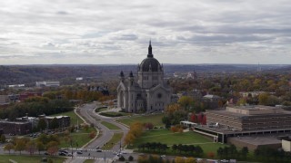 DX0001_002405 - 5.7K aerial stock footage ascend and flyby the Cathedral of Saint Paul, Minnesota