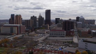 DX0001_002416 - 5.7K aerial stock footage of passing by the city's downtown skyline in Downtown Saint Paul, Minnesota