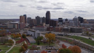 DX0001_002419 - 5.7K aerial stock footage descend with a view of the city's downtown skyline in Downtown Saint Paul, Minnesota