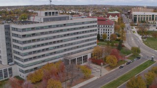 DX0001_002425 - 5.7K aerial stock footage of a government office building in Saint Paul, Minnesota