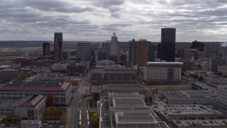 DX0001_002431 - 5.7K aerial stock footage of flying by the city skyline, Downtown Saint Paul, Minnesota