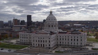 DX0001_002445 - 5.7K aerial stock footage orbit state capitol building, with city skyline visible in background, Saint Paul, Minnesota